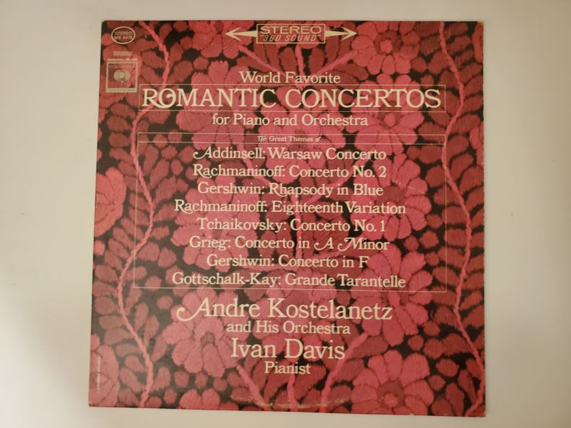 Andre Kostelanetz and His Orchestra, Ivan Davis (Pianist) World Favorite Romantic Concertos for Piano and Orchestra vinyl record